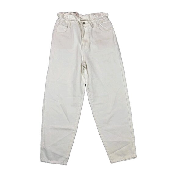 7 For All Mankind Paperbag Balloon White Cinched Waist Jeans Womens Sz 27 Denim - Picture 5 of 11